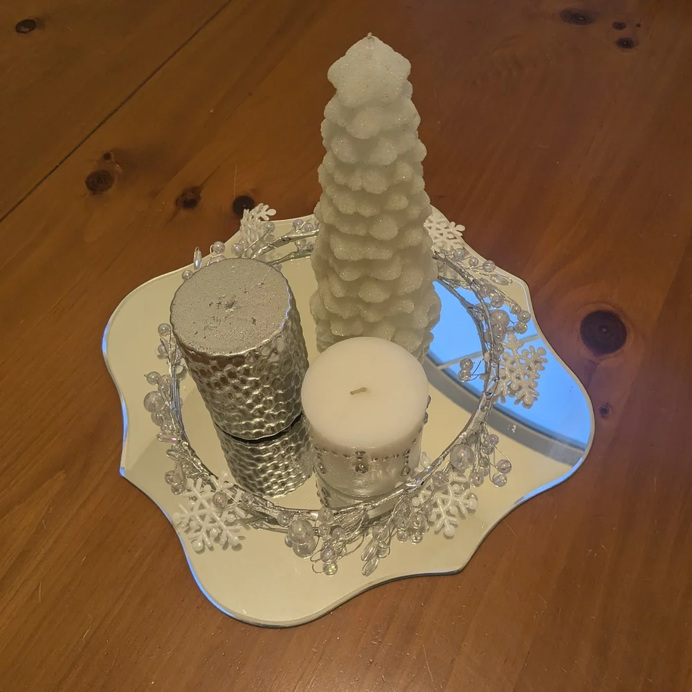 Festive Silver and White Candle Holder Set